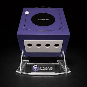 Expositor para Nintendo GameCube – Soporte para consola GameCube – Plexiglás acrílico transparente – Configuración para juegos retro – Placa personalizable