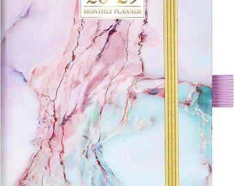 3-Year Pocket Monthly Planner 2026-2029, Marble Design, Elastic Closure