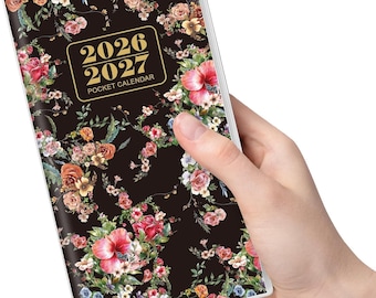 Floral Pocket Planner 2026-2027, 2 Year Calendar, Small Agenda (3.7x6.7")