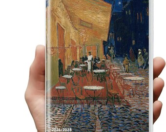 2026-2028 Pocket Planner, Café Art Cover, Monthly Calendar, 3.7x6.7 Purse Agenda (Protective Sleeve)