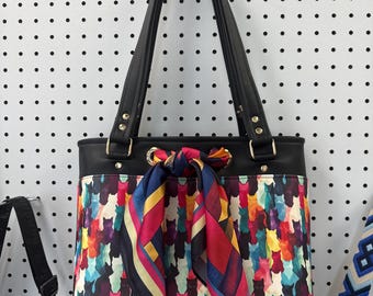 Shoulder Tote with front scarf embellishment