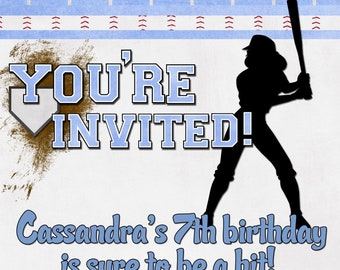 Softball Birthday Party Invitation, PICK YOUR COLOR, Softball Party Invitation