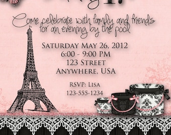 Paris Theme Birthday Party Invitation, Digital Paris Birthday Invitation