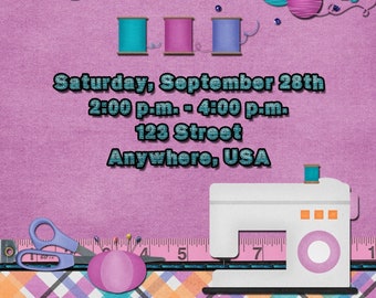 Sewing Birthday Party Invitation, Digital Sewing Invitation