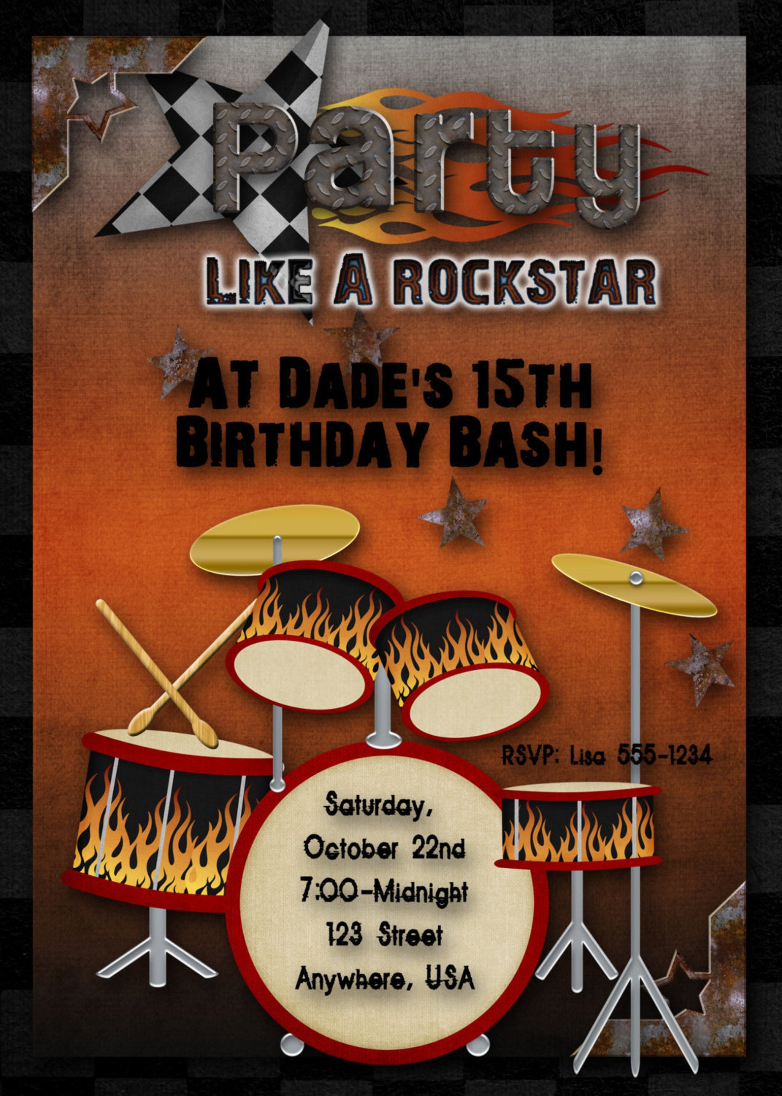 Rock Star Birthday Party Invitation Boy Girl Guitar Hero Etsy