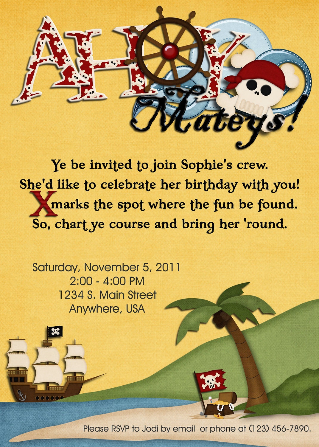 Pirate Birthday Party Digital Invitation Girl Boy Custom Etsy
