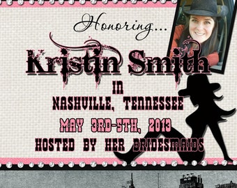 Cowgirl Bachelorette Party Invitation - Nashville, Tennessee