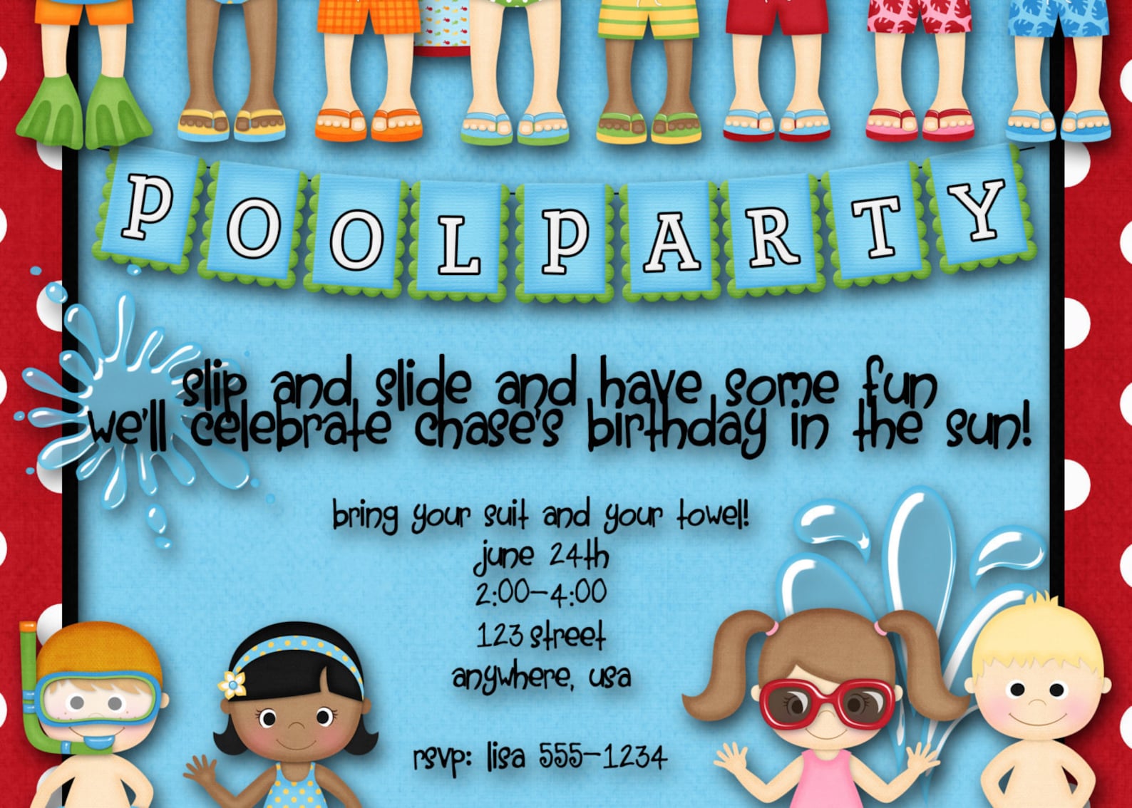 Pool Party Birthday Party Invitations Swimming Party | Etsy