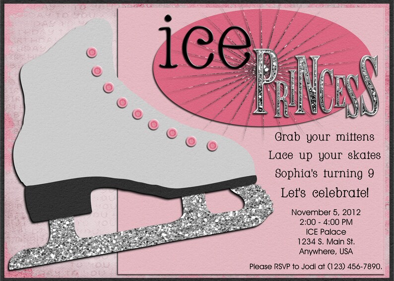 Ice Skating Birthday Party Digital Invitation Blue Brown Etsy