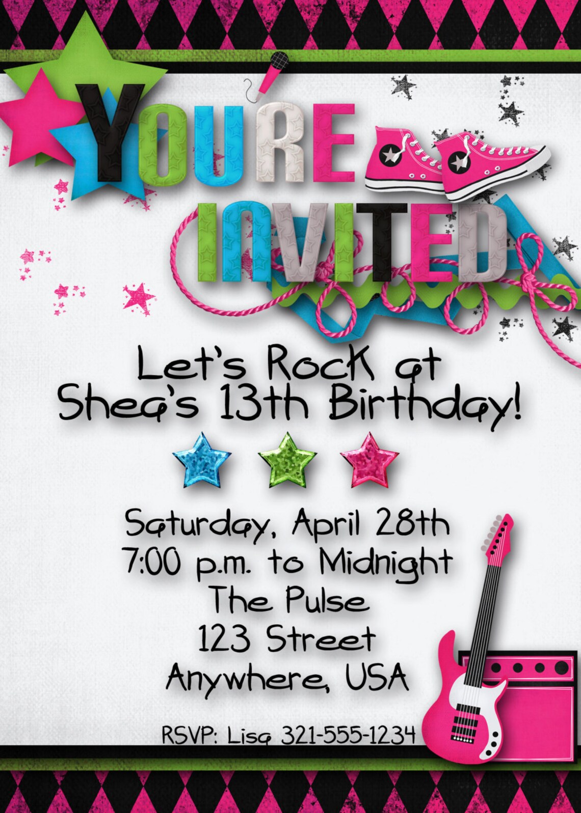 Rock Star Birthday Party Invitation Girl Rock Star Party Etsy