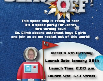 Blast off Birthday Party Invitation, Digital Space Invitation, Astronaut Invitation