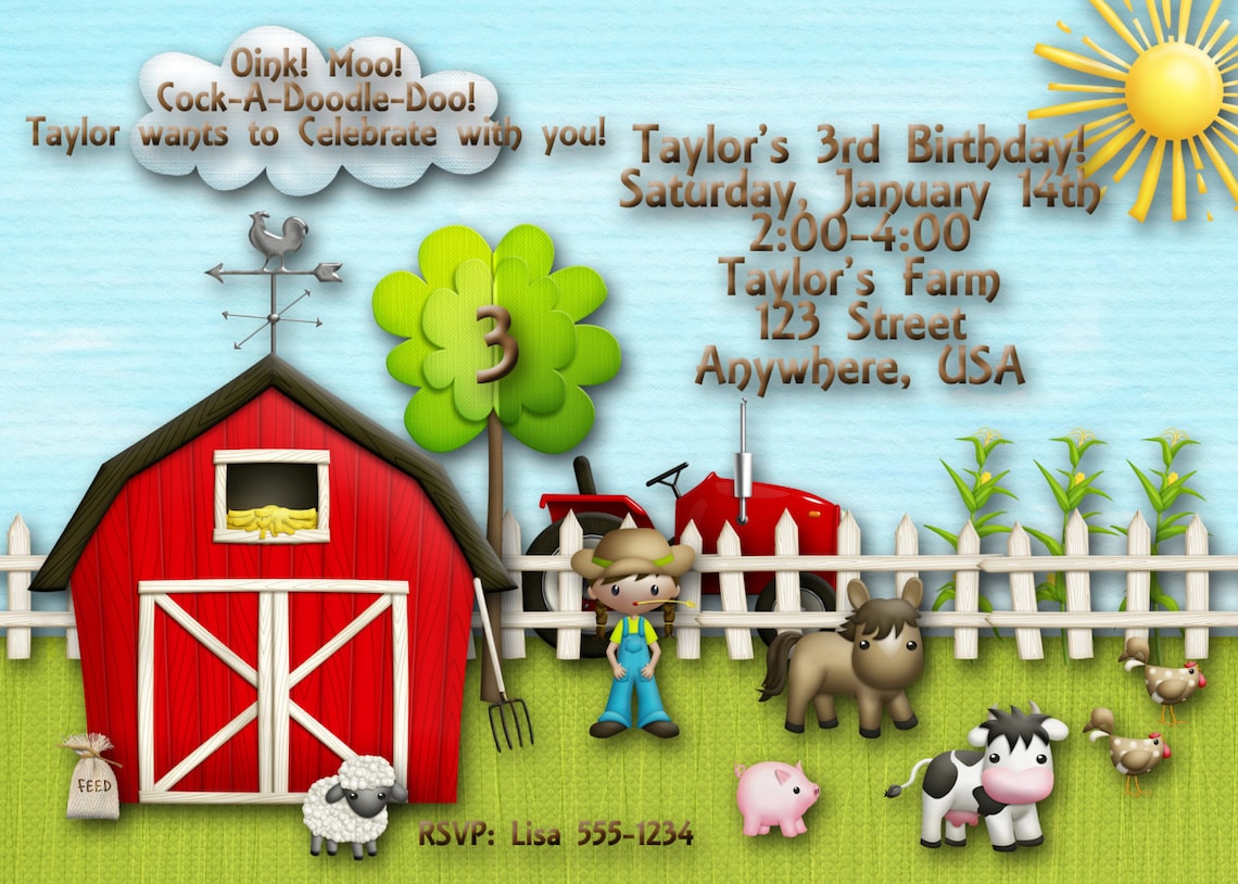 On the Farm Birthday Party Invitation Farmers Birthday Party Etsy