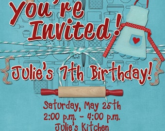 Baking Birthday Party Invitation, Cooking Birthday Party Invitation