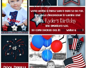 4th of July Birthday Party Invitation, Digital invitation, Independence Day