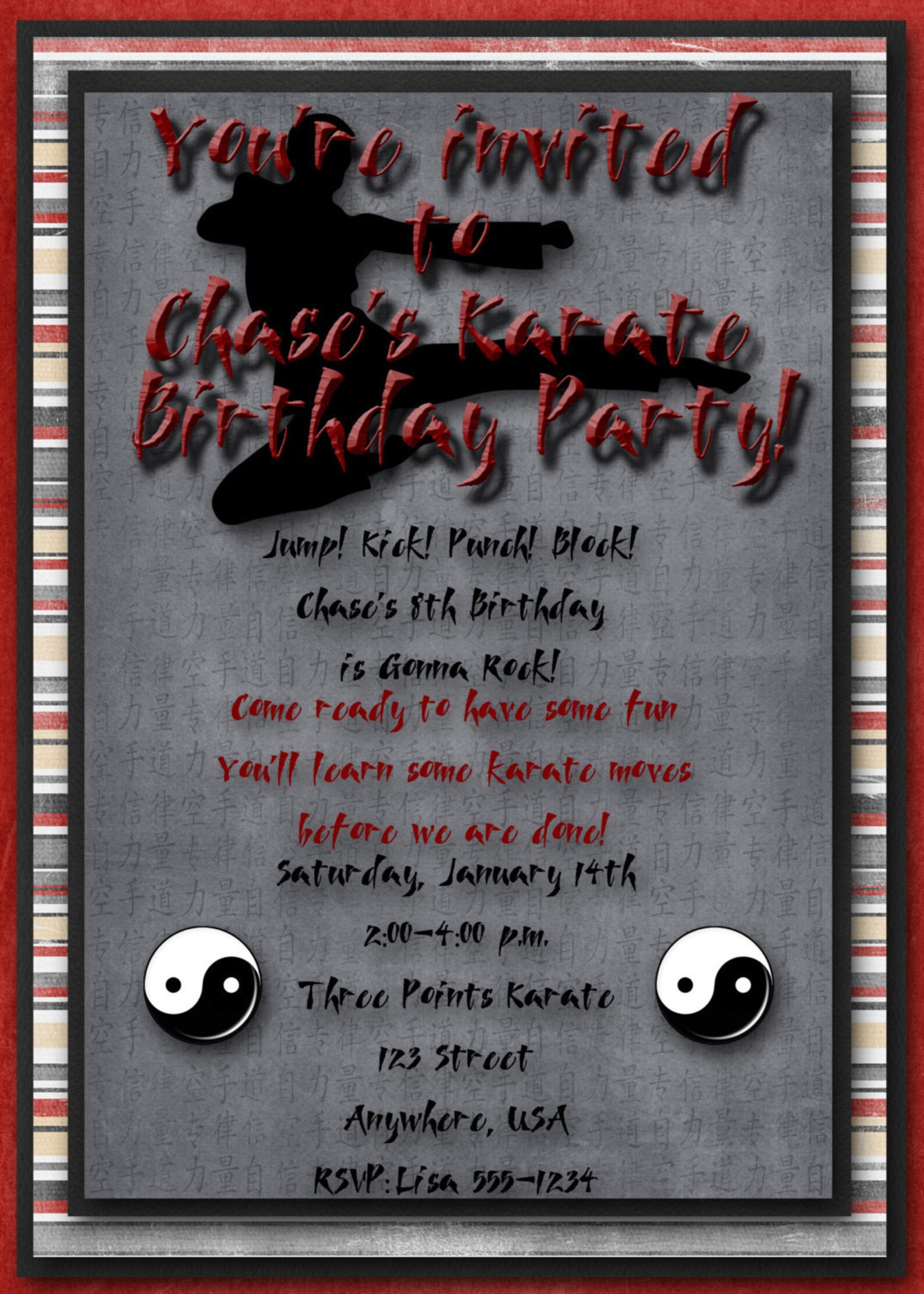 Karate Martial Arts Birthday Party Invitation Etsy