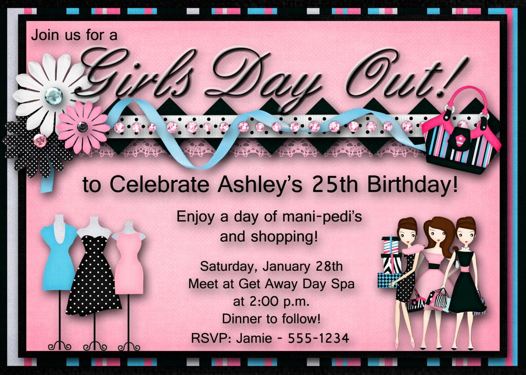 Girls Day Out - Birthday Party Invitation, Bachelorette, Bridal Shower ...