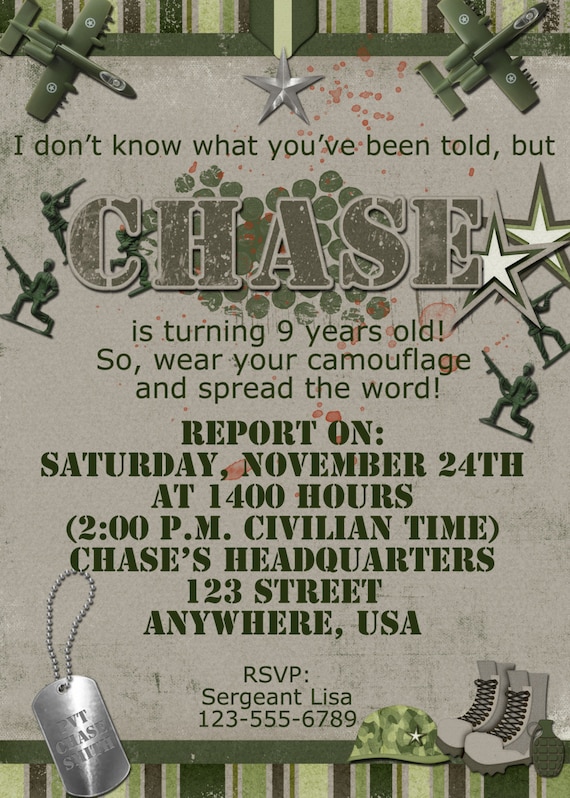 Army Birthday Party Invitation Military Marines Camouflage | Etsy