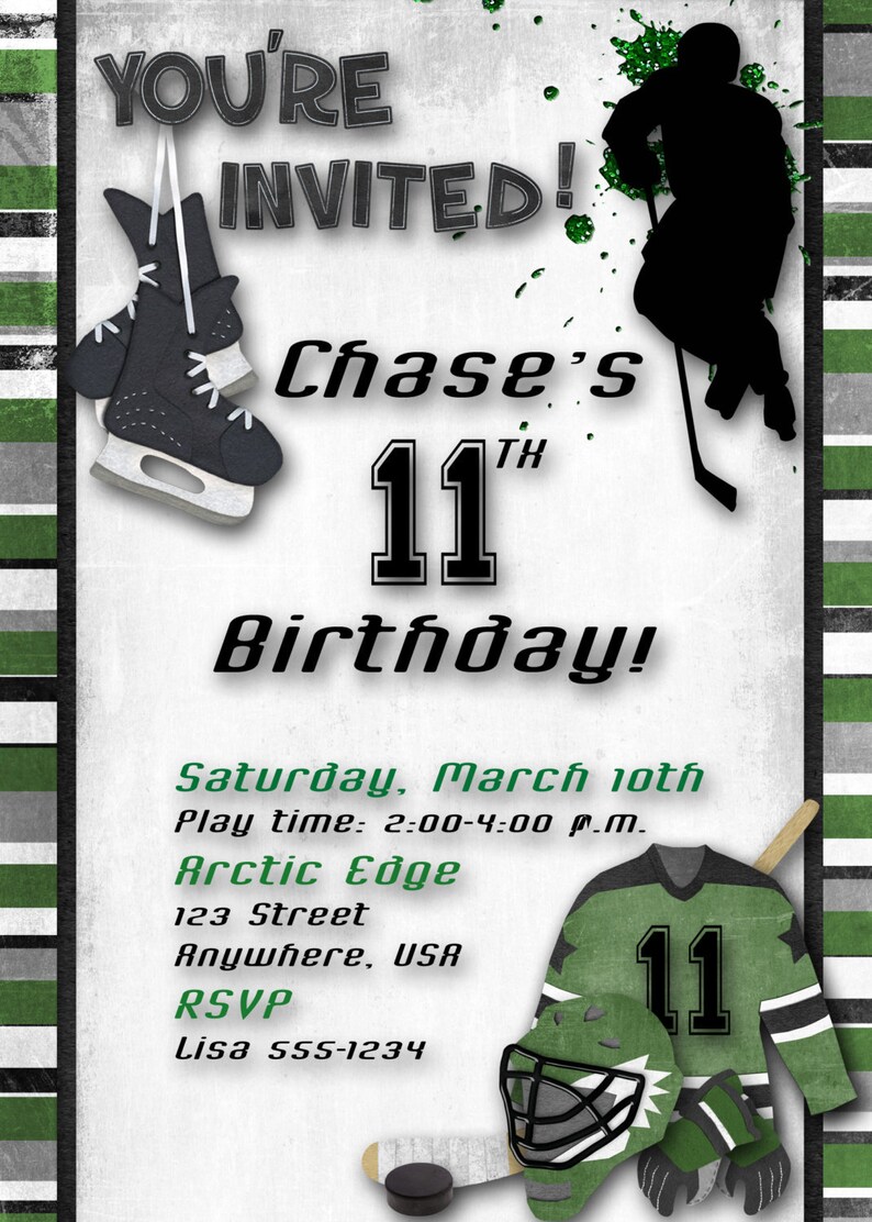 Download Hockey Birthday Party Invitation Green | Etsy