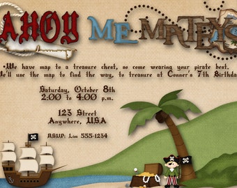 Pirate Birthday Party Invitation, Pirate Ship Birthday Invitation, Buried Treasure Birthday