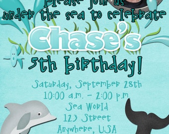 Aquarium Birthday Party Invitation, Sea World birthday party invitation, Under the Sea party