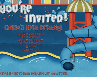 Water Park Birthday Party Digital Invitation, Swimming Birthday Party