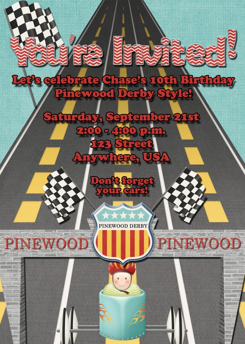 Pinewood Derby Birthday Invitation Soapbox Birthday Etsy