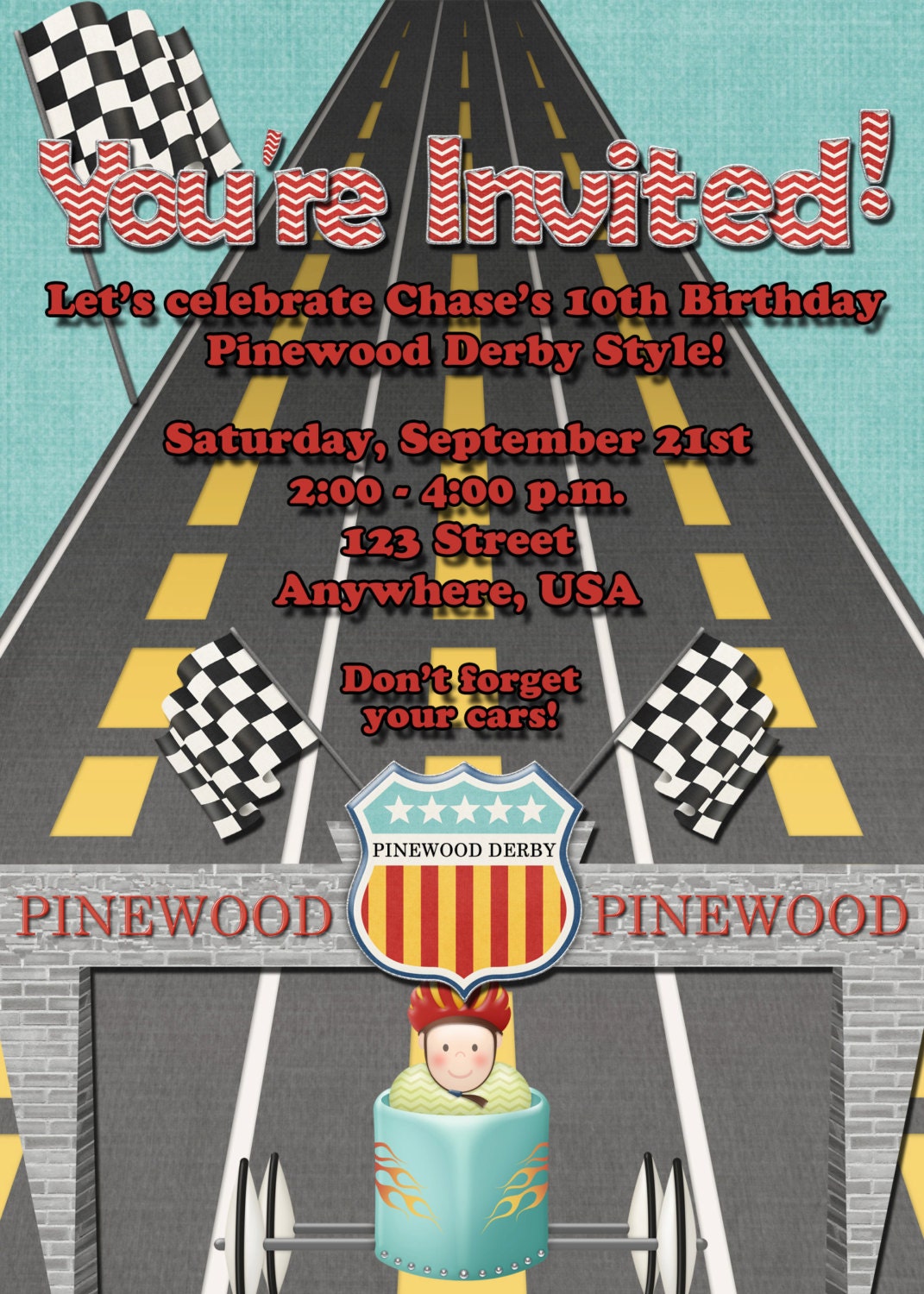 Pinewood Derby Birthday Invitation Soapbox Birthday Etsy