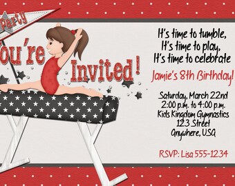 Gymnastics Birthday Party Invitation, Gymnastics Party Invitation