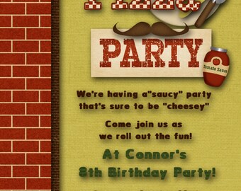 Pizza Party Birthday Party Digital Invitation, Pizza Birthday Invitation