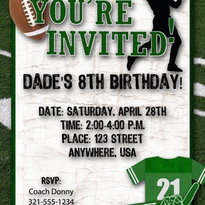 Invitation fête d’anniversaire de football - Vert