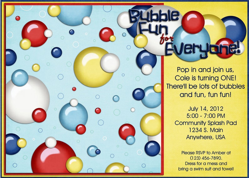 Bubble Party Birthday Invitation Girl Boy Custom Digital Etsy