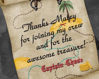 Pirate Birthday Thank you Card, Pirate Teasure Map Digital Thank you card