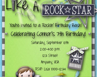 Invitation à une fête d’anniversaire Rock Star, Rock Star Party, Invitation à un anniversaire Rocker Boy