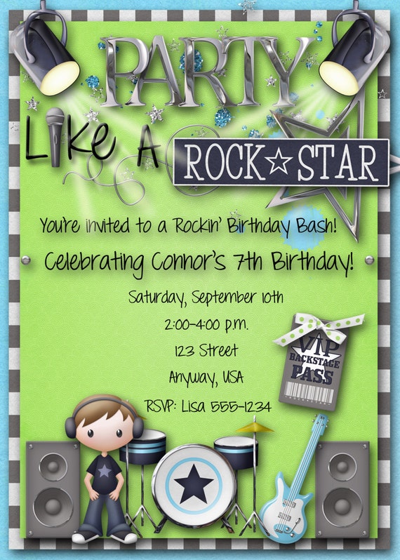 Rock Star Birthday Party Invitation Boy Guitar Hero Rock | Etsy