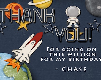 Space Birthday Thank you Card, Spaceman Birthday Party Thank you Card