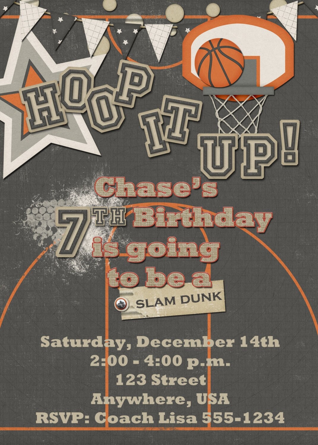 Basketball Birthday Party Invitation Basketball Invitation Etsy