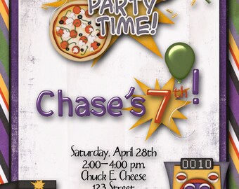 Arcade and Pizza Invitation, Pizza Party Invitation, Arcade Party Invitation