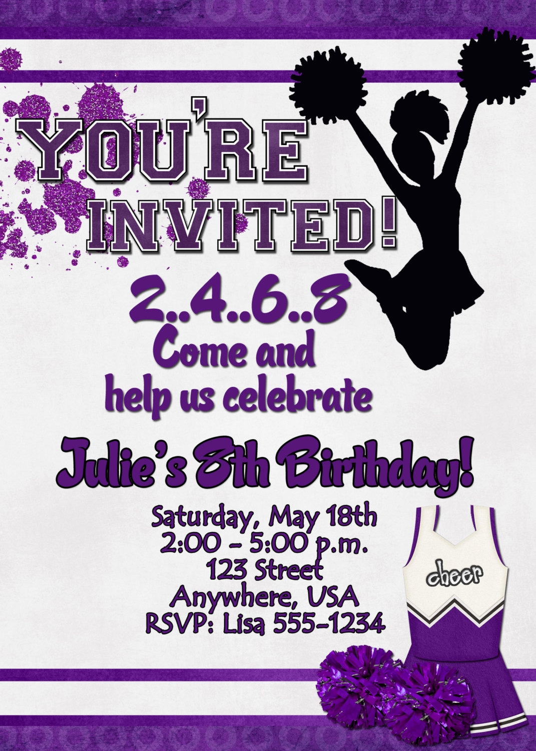Cheerleading Birthday Party Invitation Etsy