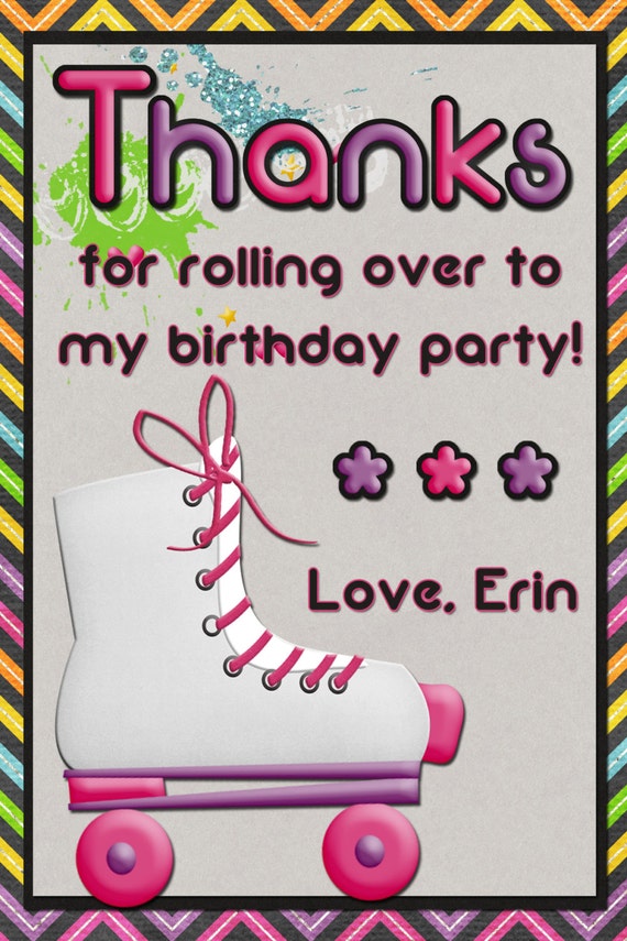 Roller Skating Thank You Card Roller Skate Birthday Party | Etsy