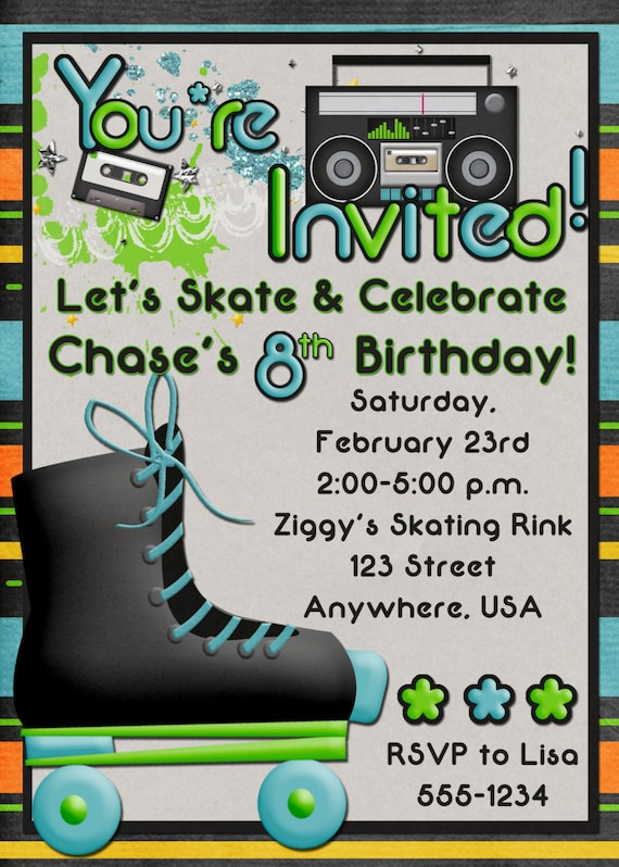 Roller Skating Birthday Party Invitation BOY Etsy