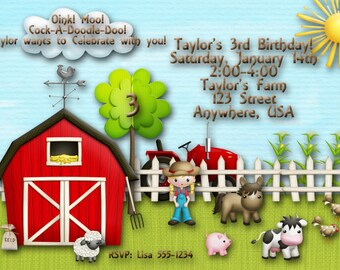 On the Farm Birthday Party Digital Invitation, Farmers Birthday Party Invitation, Farm Animal Birthday Invitation