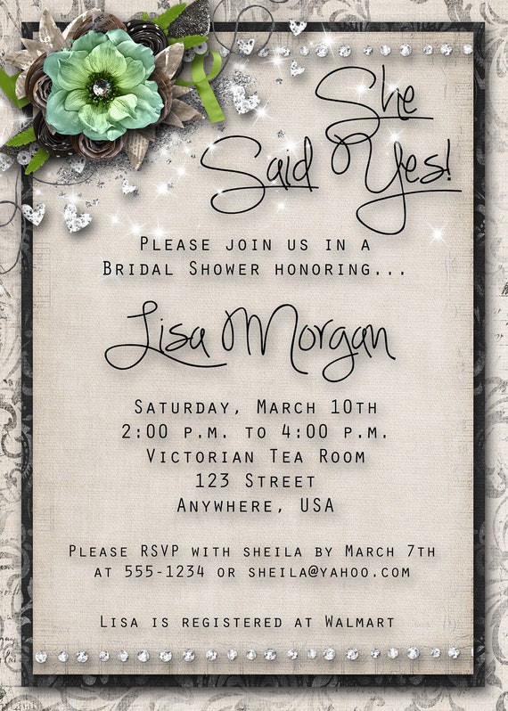 Bridal Shower Invitation Green Black Etsy