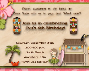 Hawaiian Luau Birthday Party Invitation, Digital Luau Party Invitation
