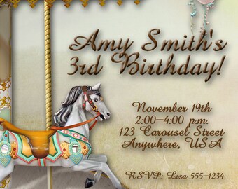 Carousel Carnival Vintage Birthday Party Invitation