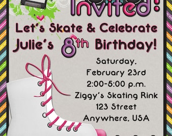 Roller Skating Birthday Party Invitation GIRL
