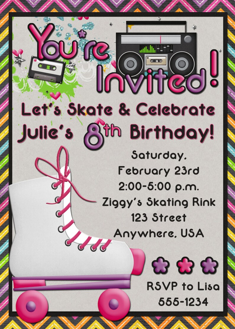 Roller Skating Birthday Party Invitation GIRL