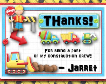 Construction Thank you Card, Digital Construction Birthday Party Invitation