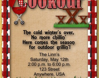 Cookout, BBQ, Barbecue, Summer Party Invitation, 4th of July, Labor Day, Memorial Day