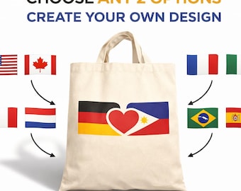 Bolso de mano para parejas a distancia / Bolso con bandera personalizada de 2 o 3 países / Regalo personalizado para parejas / Recuerdo de viaje para novios