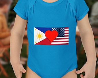 Body de bebé personalizado con dos banderas / Conjunto de bebé con corazón y banderas de países personalizados / Regalo internacional para bebé / Regalo para bebé del Mundial / Regalo para recién nacido
